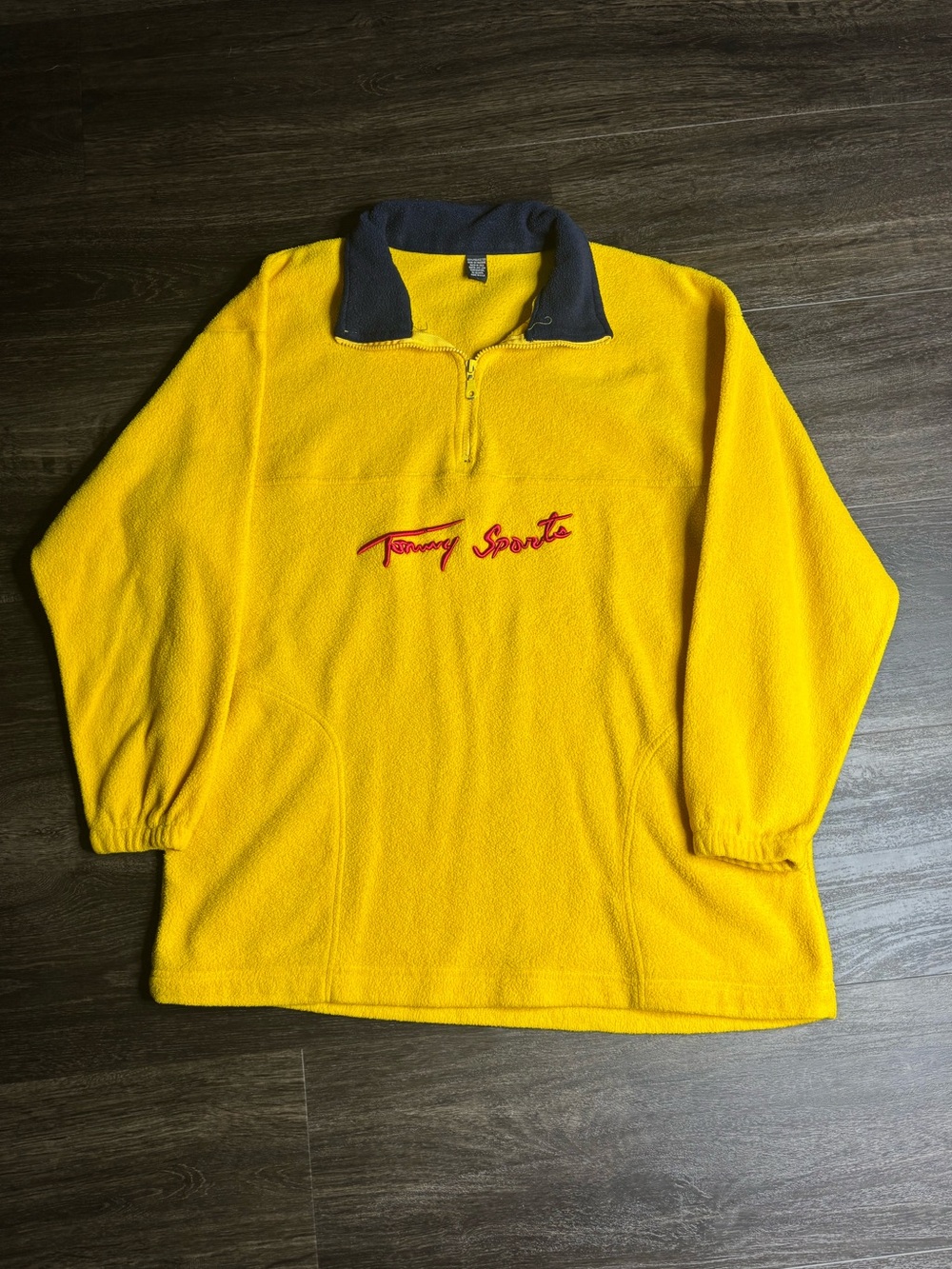 Vintage Y2K Tommy Hilfiger Tommy Sports Yellow Fleece Quarter Zip Jacket Size L